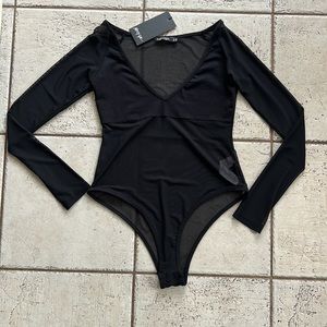 Nasty Gal Sheer Long Sleeved Bodysuit size 10
